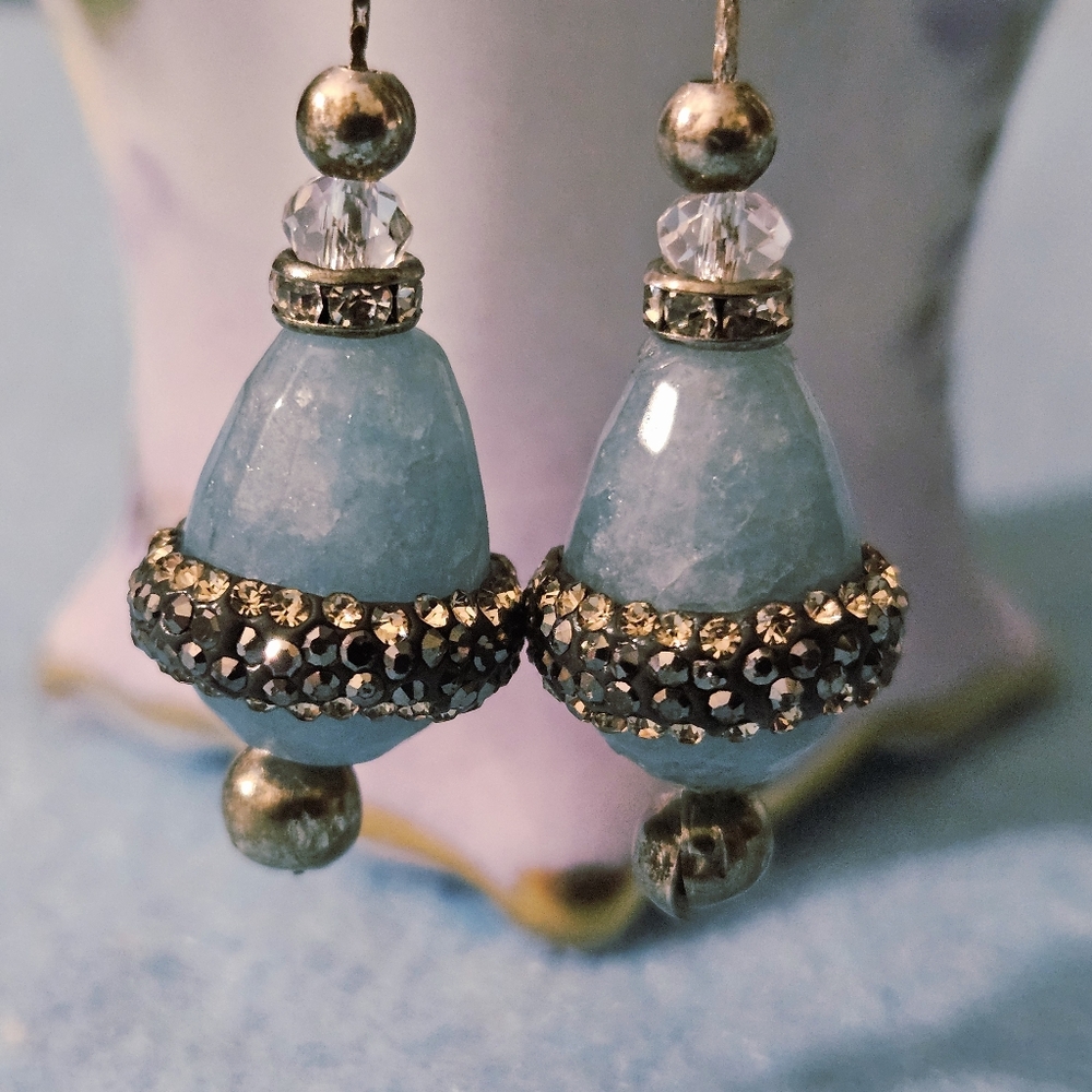 Artisan Genuine AquaBlue Dominican Larimar/Pectolite & 925 SS 3" Linear Drop Ear